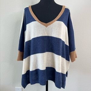 MINNIE ROSE 100% Cashmere XS/S Short Dolman Sleeve Striped Oversized Sweater‎